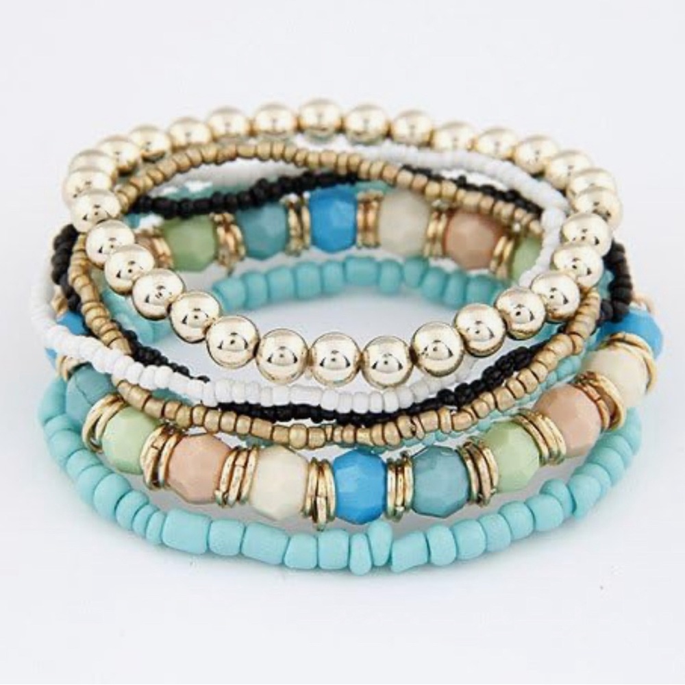 Beaded Tassel Stretch Bracelet Layered Multicolor Stackable Braclet Set